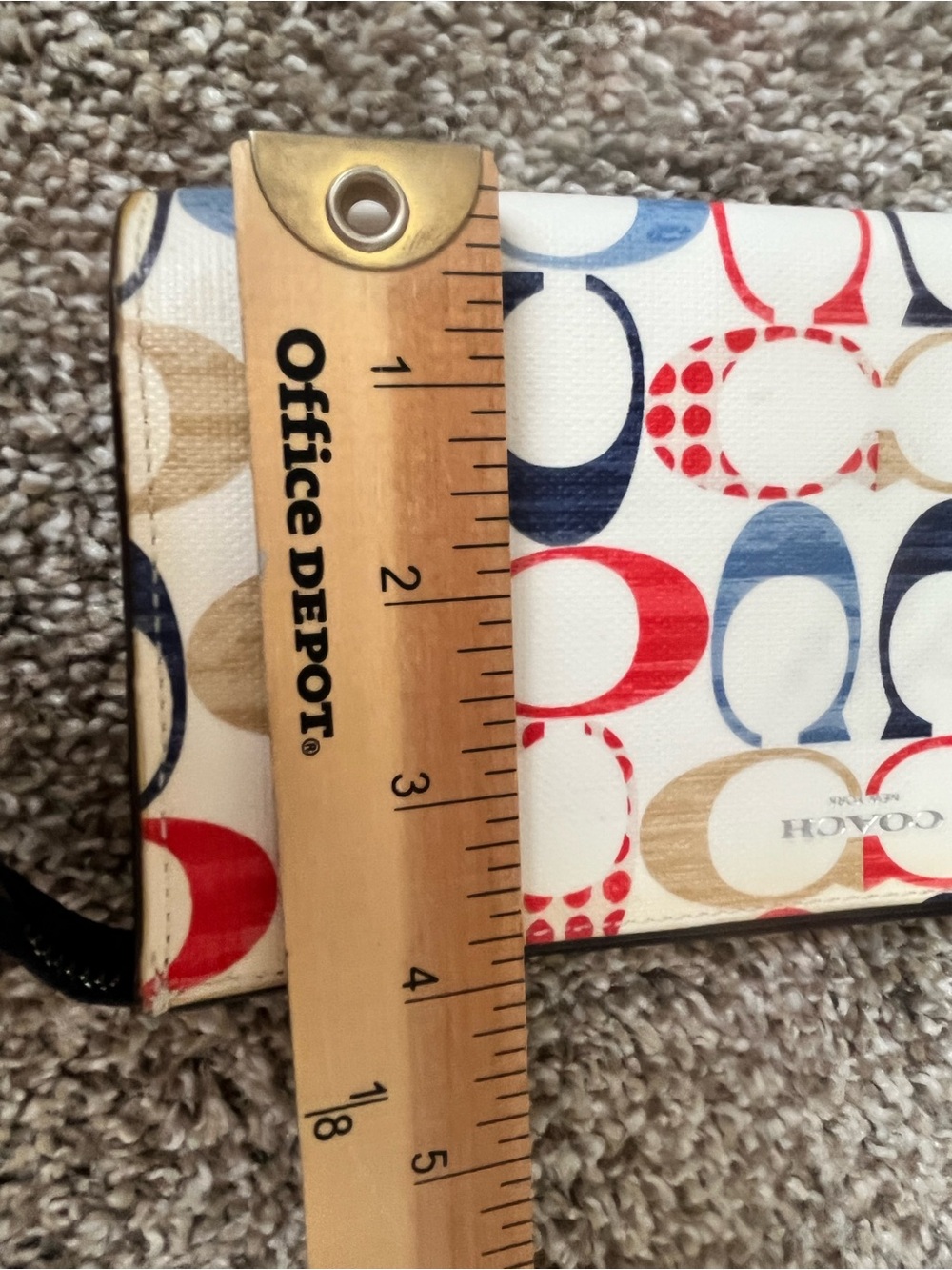 Coach Multicolor Signature C Zip Wristlet in Navy, Red, Tan, Cream. - Picture 9 of 9